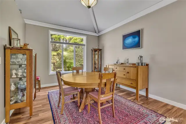 The formal dining room can accommodate large or small groups.