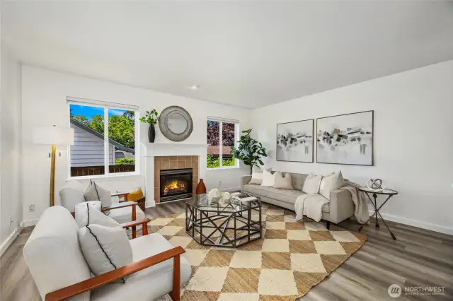 Living room with gas fireplace.