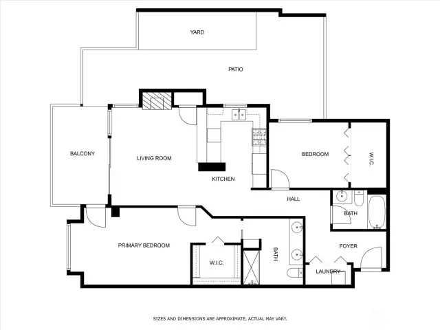 Private patio with garden space is roughly ~410sqft.