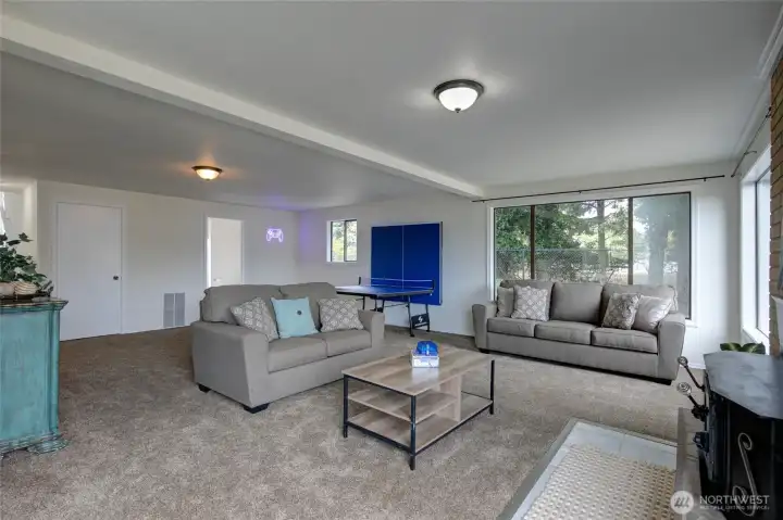 View from the slider showing the amount of space in the rec room.