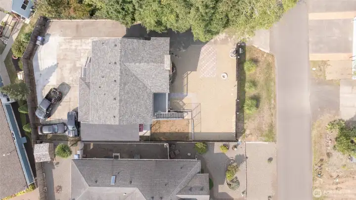 Overhead view of the home and lot.
