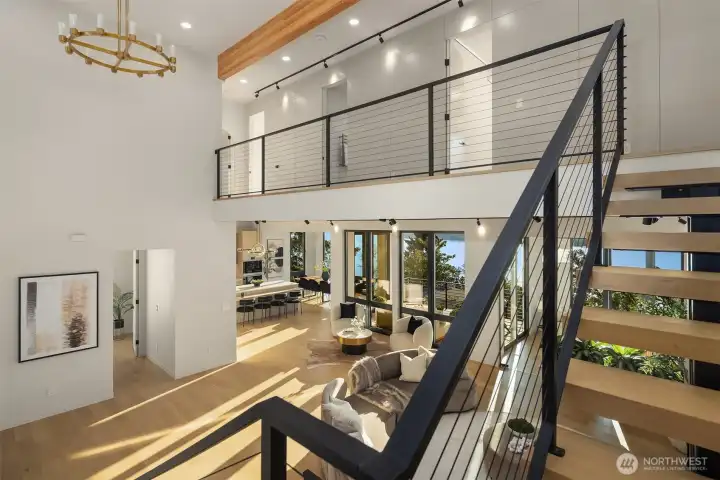 Striking perspective – Open sightlines and dramatic volume define the home’s modern design.