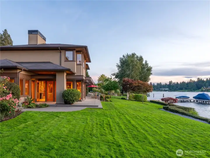 Gentle slope leads to 109 private low bank waterfront with easy access to your own  pebbled beach