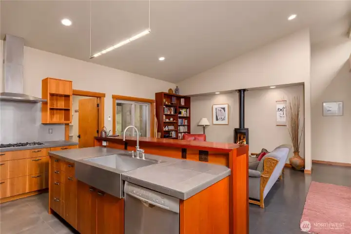 Integrated living allows the cook to socialize with the rest of the room, a favored open plan layout.