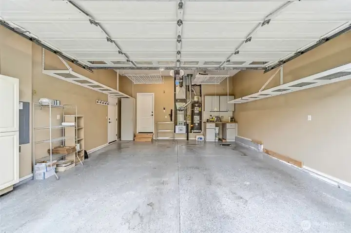 Two car garage with great storage.