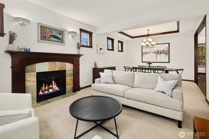 Formal Living area with warm firmplace