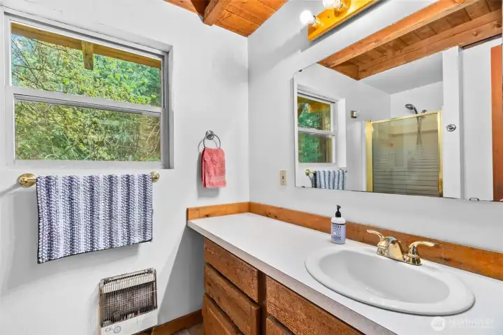 Main floor bathroom with shower.