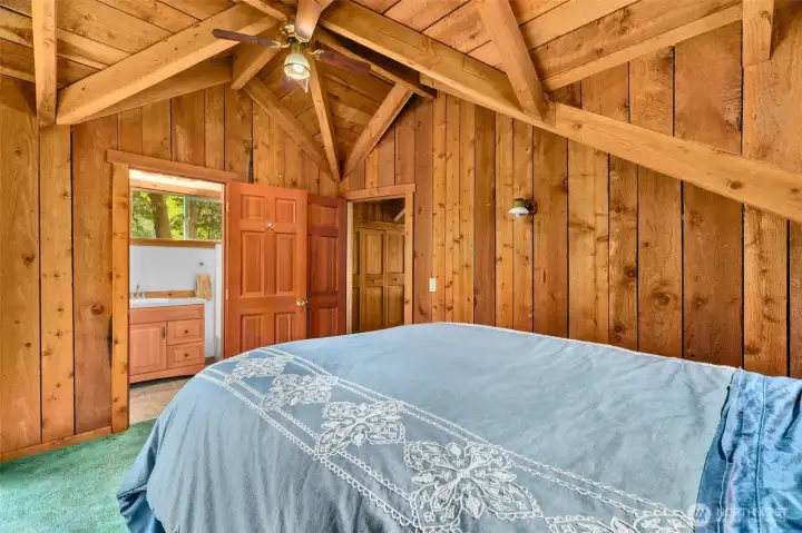 Primary bedroom into bath.