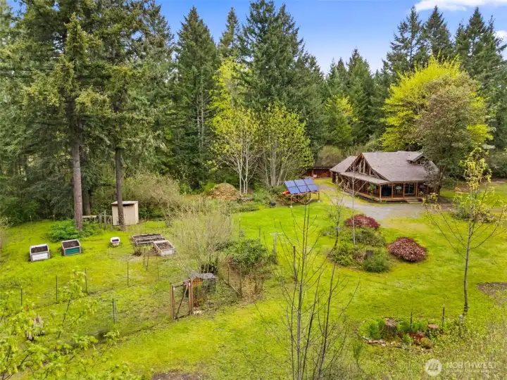 Arial view of the gardens and home