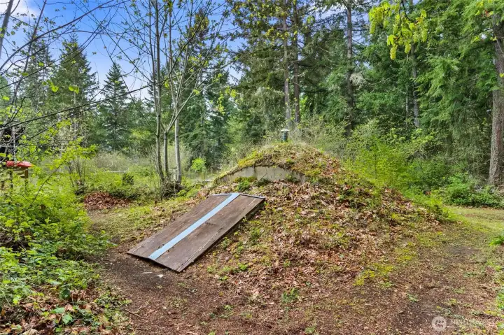 Exterior of 8x10 root & storm cellar connected to water and power.