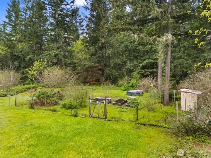 Garden area fenced and sectioned for rotational use.