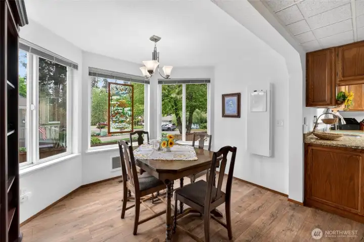 Eat in kitchen nook with large bay window