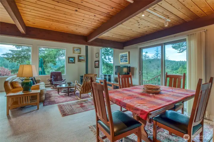Dining area, sliding glass door to deck, views to the north and west.