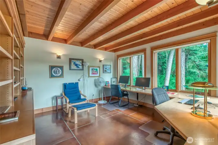 Bonus room in the studio. Used as an office and a bedroom over the years. Built in shelving, big windows. Looks out to the west.