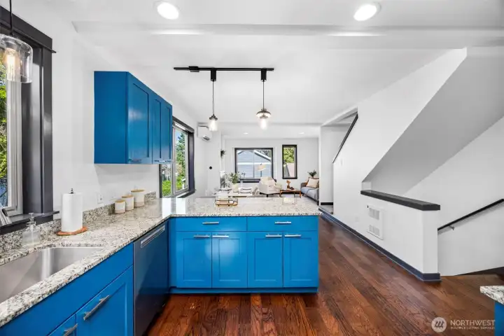 The main floor seamlessly connects the kitchen to the living spaces.