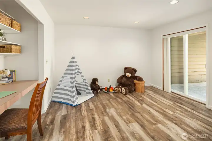 The layout offers great flexibility of everyday living with a lower-level rec room retreat ~ perfect for movie nights, and adjacent flex room ~ ideally suited for an office/homework space/playroom/home gym, or convert back to a 4th bedroom with it's own private patio.