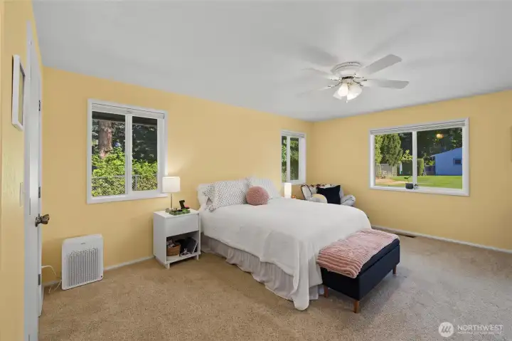 Large primary bedroom with walk in closet