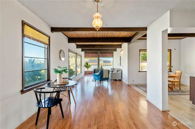 Looking at dining area and family room from living area.