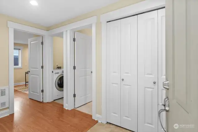 Lower-level interior entry is spacious and with a generous coat closet.