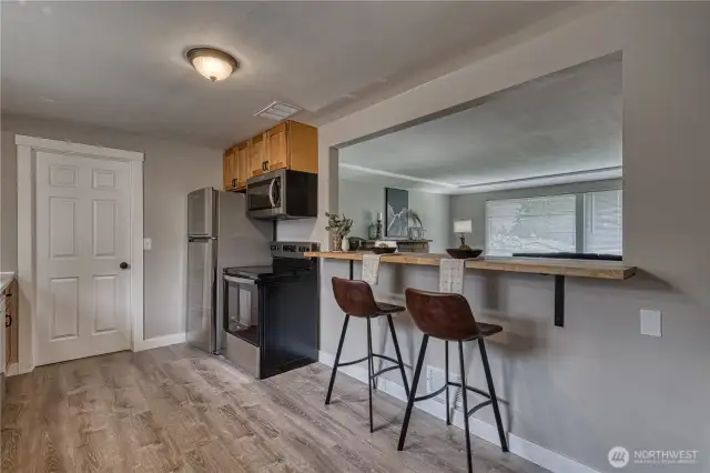 Here is a look at the eating bar from inside the kitchen.