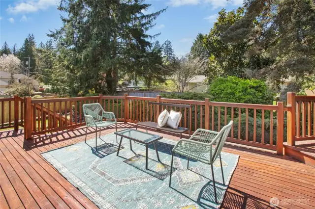 Expansive west-facing deck — perfect for entertaining and enjoying summer sunsets