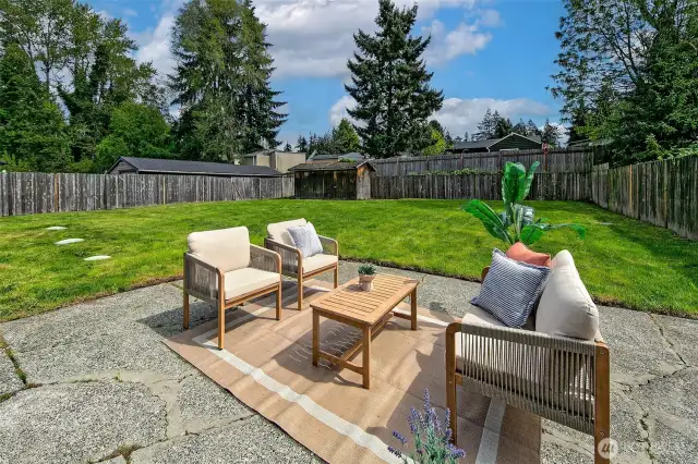 Plenty of patio space.  Back yard faces east.