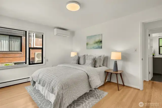 Main floor bedroom with refinished hardwood floors.