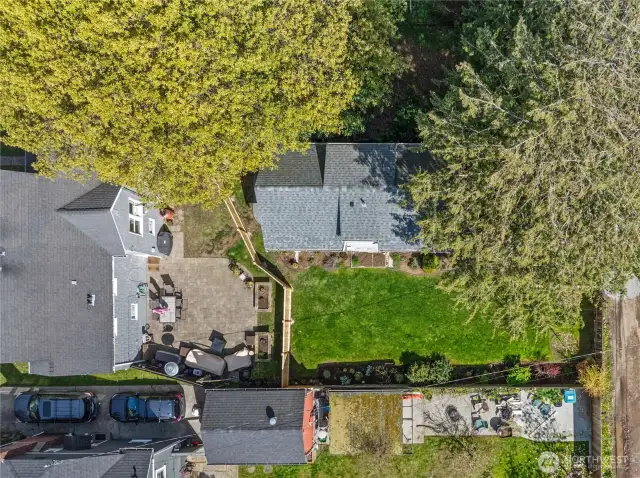Aerial view of your space - super private, surrounded by greenery, and lots of outdoor space to take advantage of!