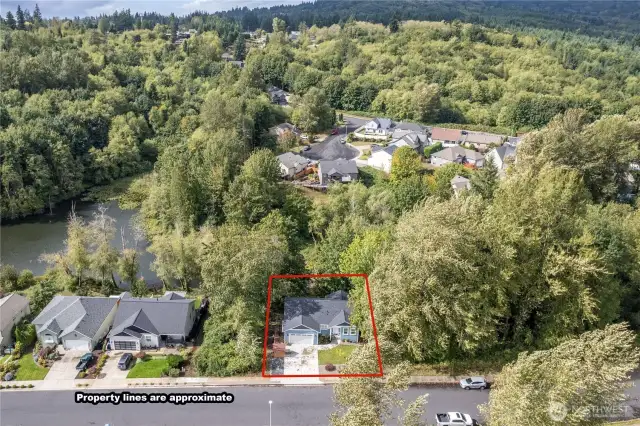 The house from the air out front.