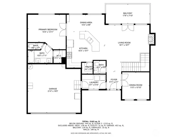 Main level floorplan with approximate measurements.