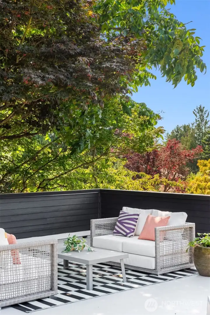 Rooftop deck with view of garden