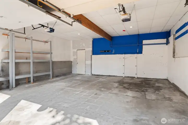 Large 2 car garage with storage space