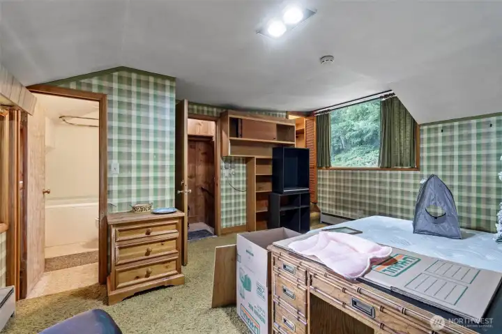 Apartment bedroom showing entrance