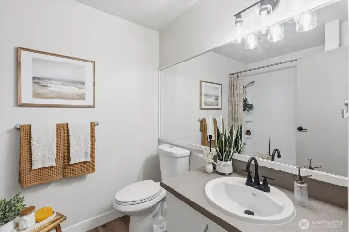 Full bathroom with refreshed vanity