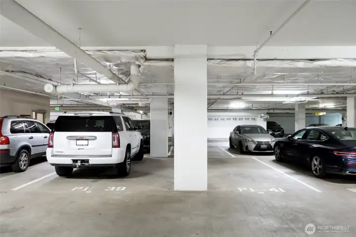 2 parking spaces next to elevator, P1-39 and P1-41