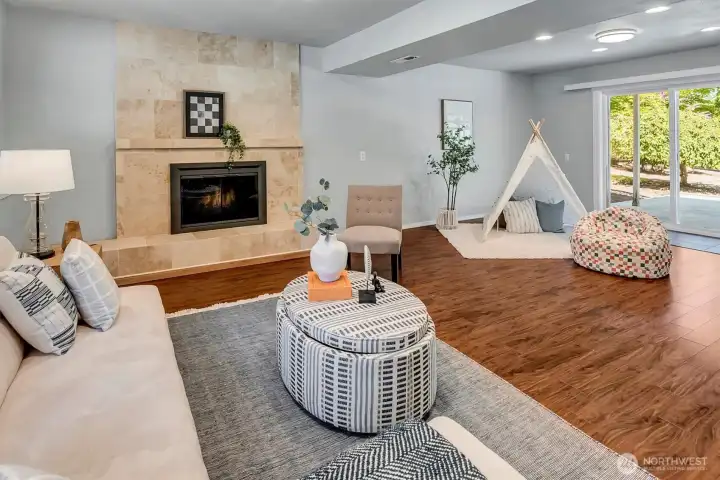 Large open Rec room leading to the patio and backyard!