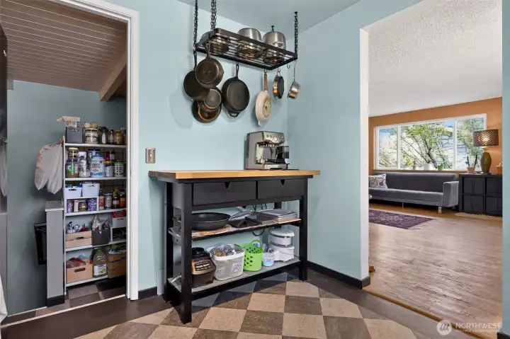 Pantry space as you move toward the basement