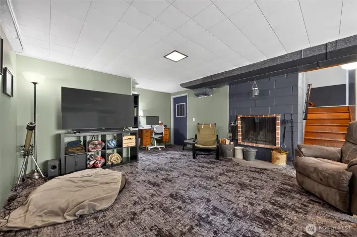 Lower level also has a wood-burning fireplace