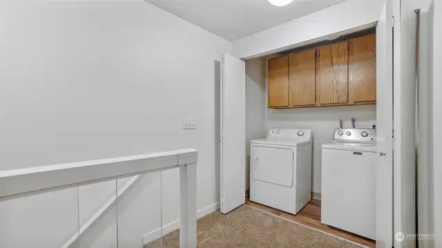 Upper level laundry closet; appliances stay.