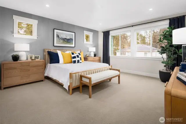 Generous primary bedroom provides a quiet oasis-photo is of model home-Victorian plan-elements in home can vary