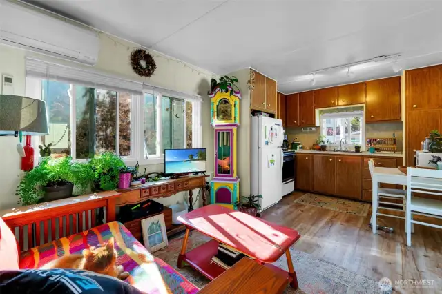 Enter into spacious living room from enclosed porch/addition - additional sleeping quarters/lounge