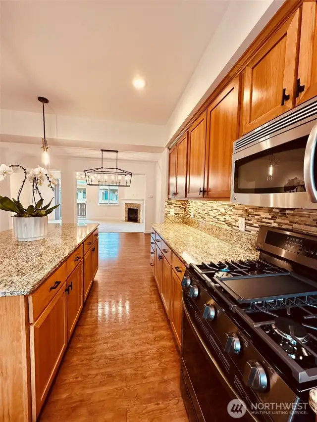 New 5 burner LG gas range oven with air fryer. New Paint, new under cabinet lighting, new pendant lighting, new cabinet knobs. Kitchen is huge! with large Island.