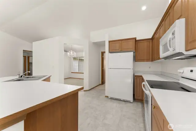 kitchen with bedroom wing hallway