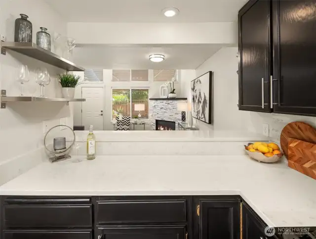 Sleek quartz countertops.