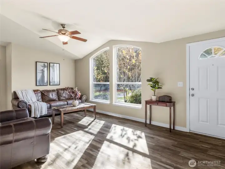 Relaxing and private living room space with lots of natural light