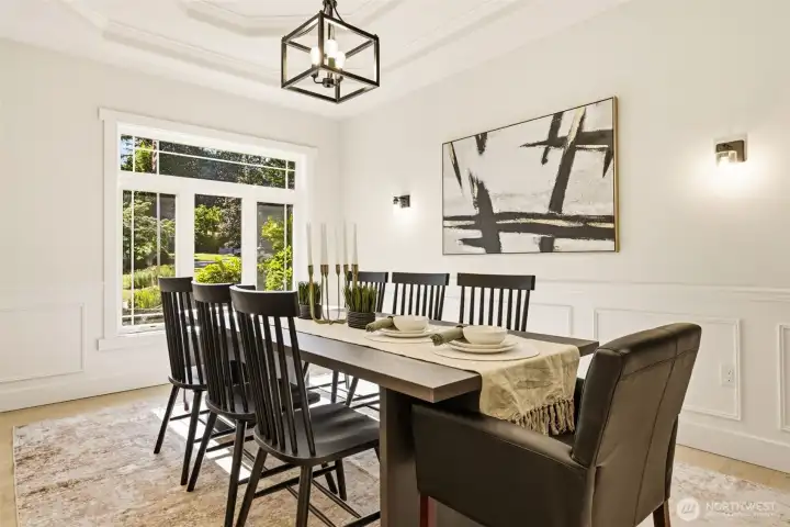 Light and bright dining room for hosting at the holidays.