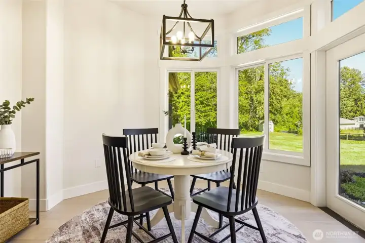 Enjoy your morning coffee in this sunny dining nook.