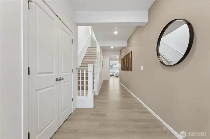 Long wide grand entry with coat closet right at the entrance. Perfect for shoe and coat storage.  Pictures are for representational purposes only, colors and features may vary.