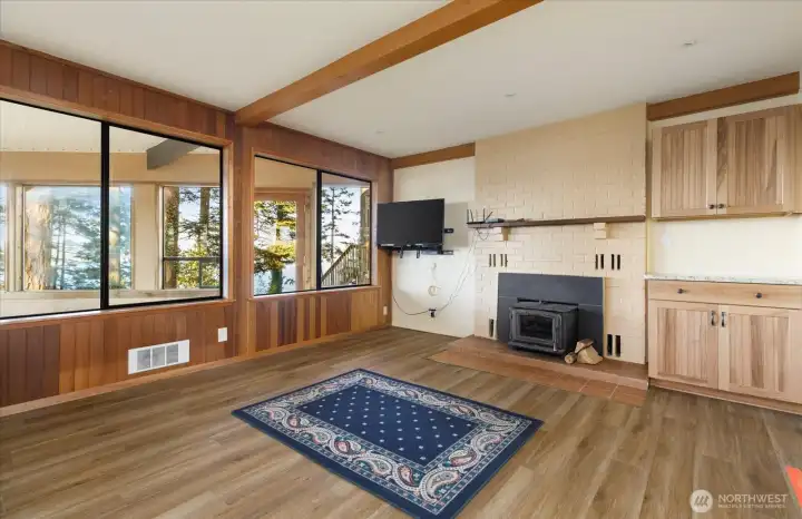Lower Level Family Room with wood fireplace