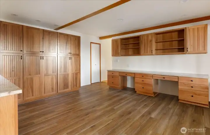 Lower Level Rec Room is perfect for apartment living, set up for a Kitchenette with ample storage as well